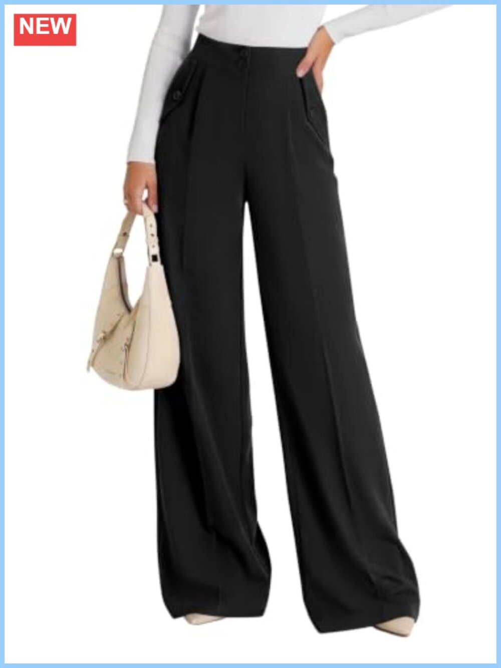 High Waisted Wide Leg Pleated Front Work Pants